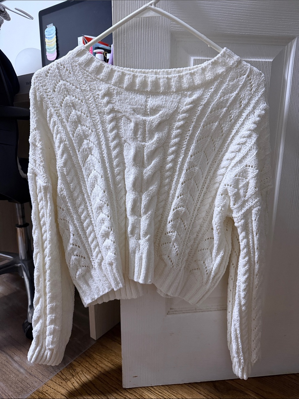 Pink Rose Ivory Cable Knit Scoop Neck Sweater
